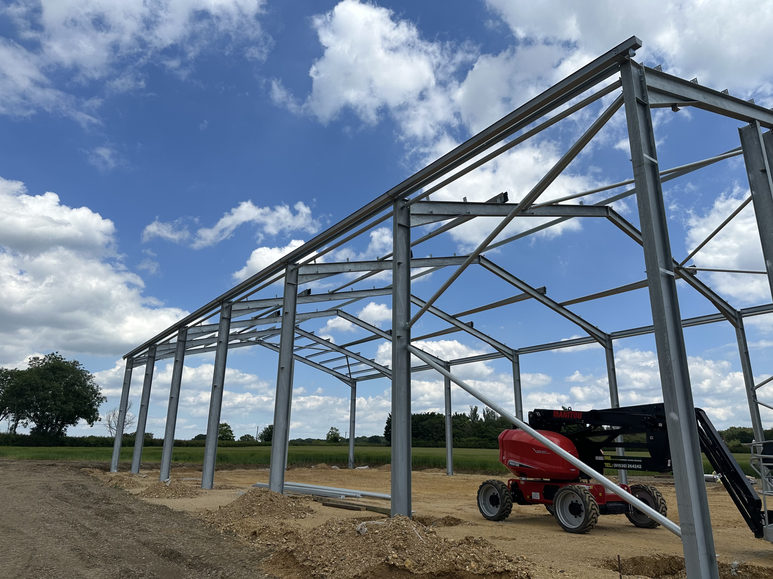 Frame and foundations for one of the storage units on the farm