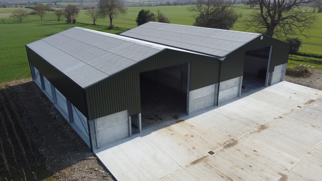 View from above of a twin apex grain store
